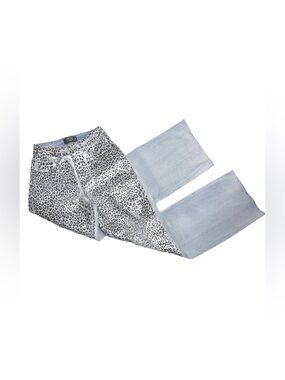 ITOO Italy Metallic Silver Leopard Print Wide Leg Jeans Light Wash XS ITP8715